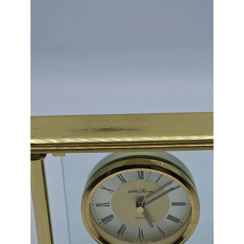 Seth Thomas Illusion Floating Roman Numerals Quartz Brass Desk Clock German Move